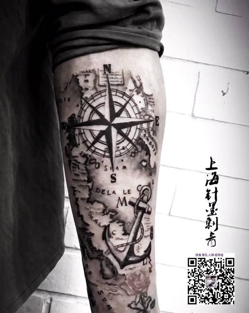 指南针纹身图片_手臂欧美写实纹身图案