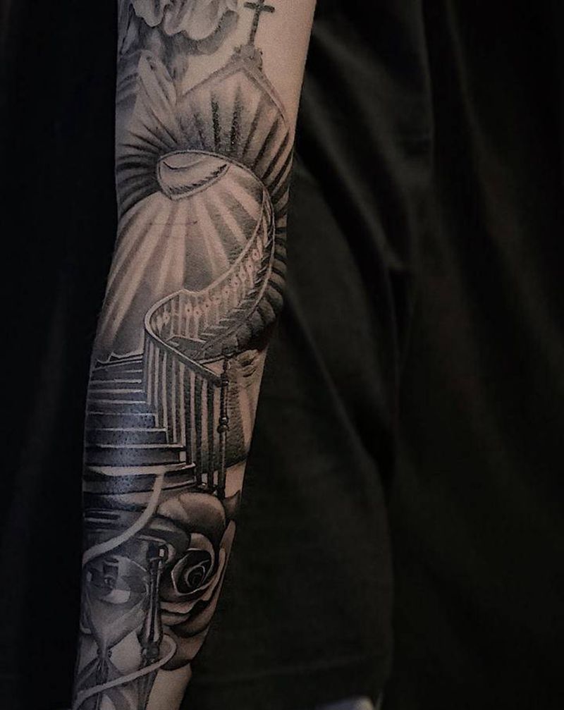 花臂进度纹身图片_手臂欧美写实纹身图案