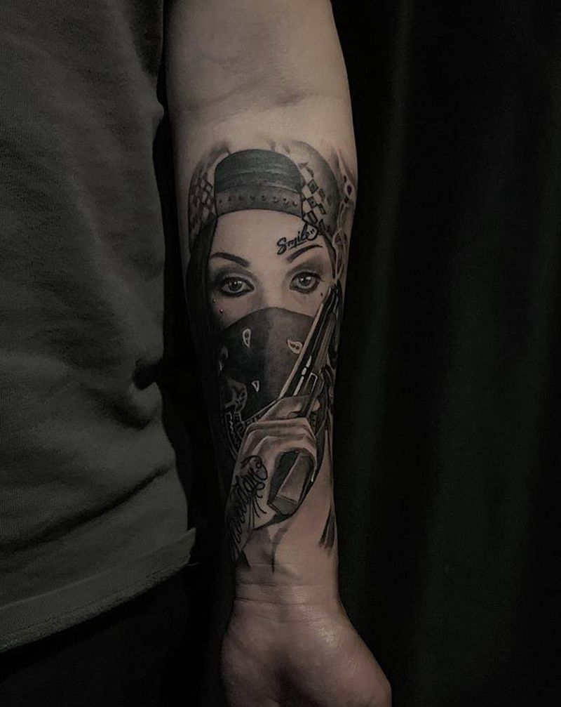 奇卡诺匪帮纹身图片_手臂欧美写实纹身图案