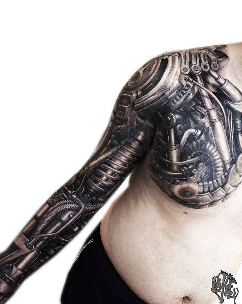 机械臂纹身图片_手臂胸部机械机械纹身图案