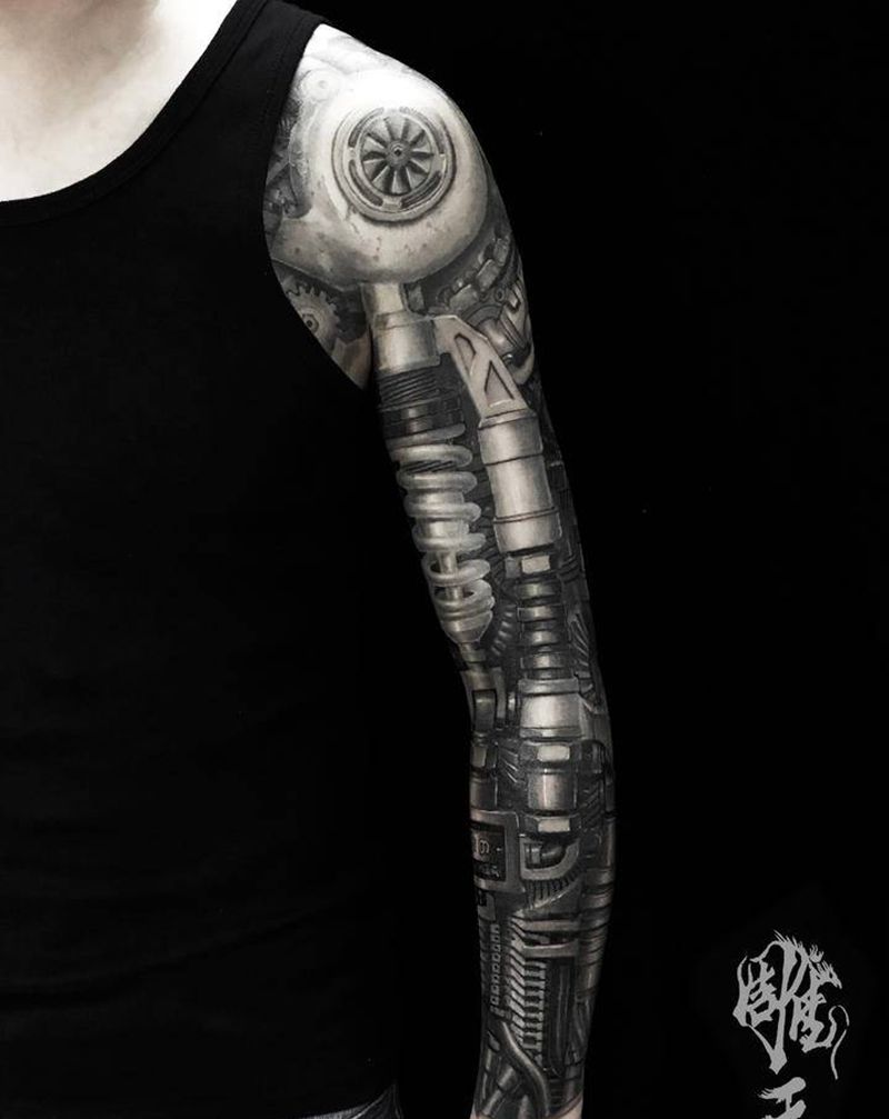 机械手纹身图片_手臂胸部机械臂3D纹身图案
