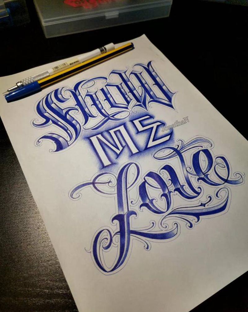 Show ME Love纹身图片_背部手臂花体字纹身图案