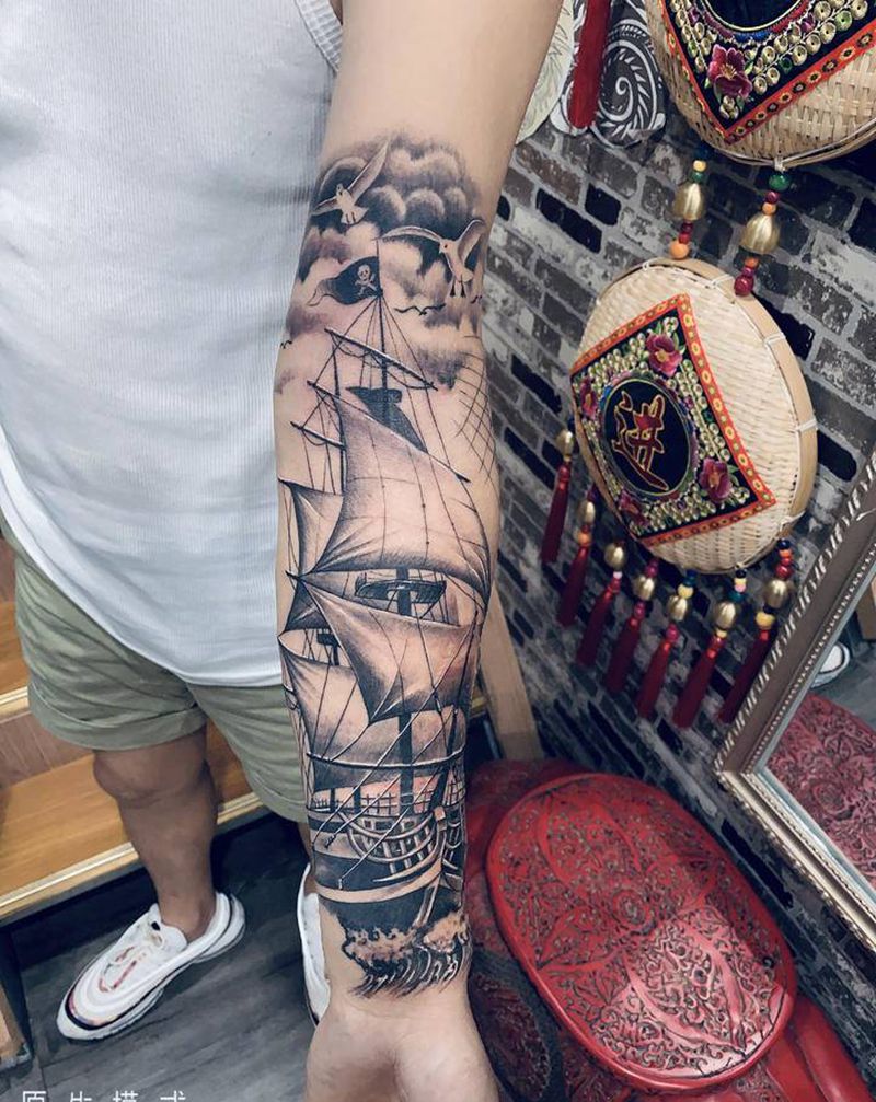 乘风破浪纹身图片_手臂纹身图案