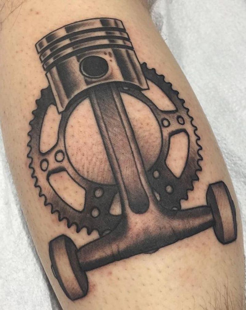 从二轮到四轮纹身图片_腿部Old School滑板机车自行车纹身图案