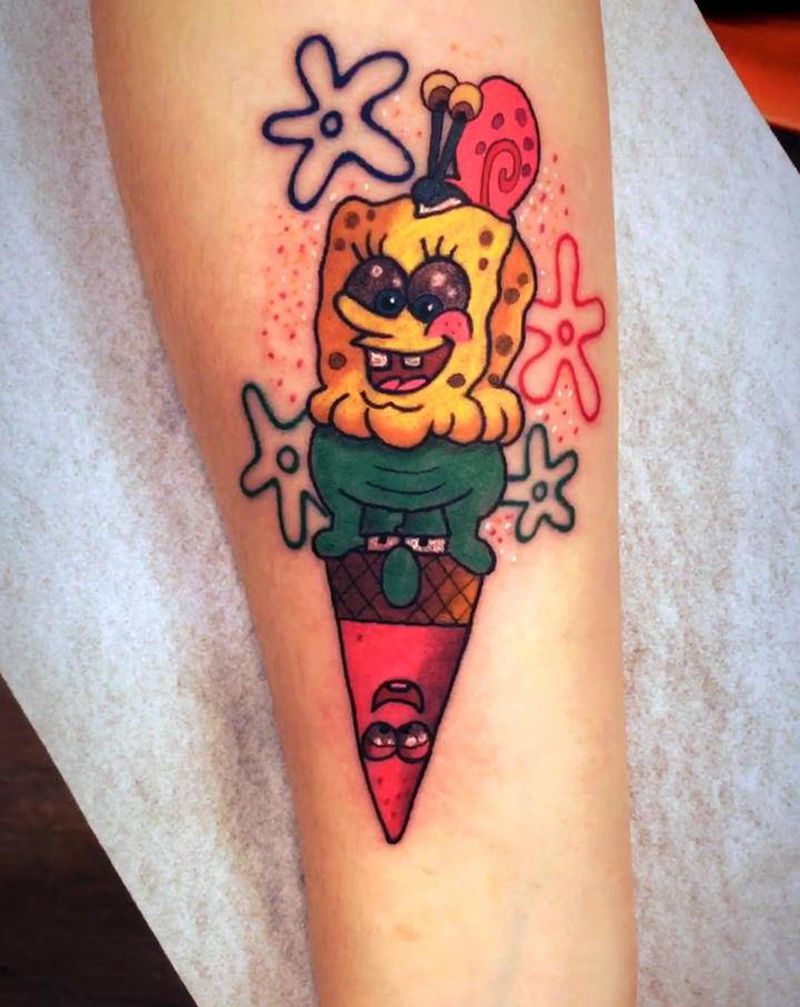 海绵宝宝纹身图片_手臂Old SchoolNew School纹身图案