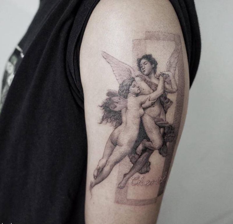 Cupid and Psych纹身图片_手臂欧美写实油画纹身图案