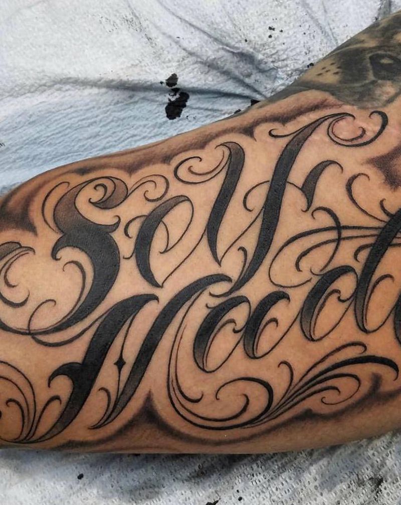 self made纹身图片_手臂腿部花体字纹身图案