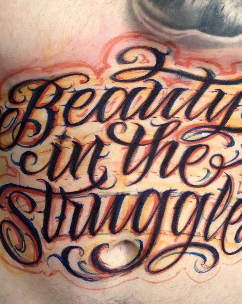 Freehand花体字纹身图片_腹部花体字纹身图案