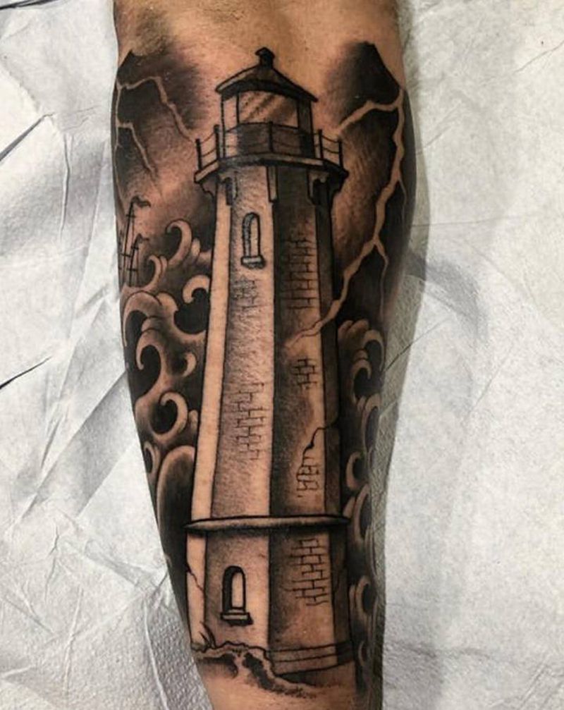old school灯塔纹身图片_腿部手臂Old School灯塔纹身图案