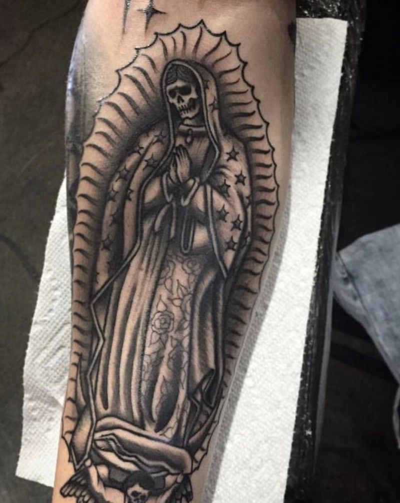 老学校作品-骷髅圣母纹身图片_手臂腿部Old School骷髅圣母纹身图案
