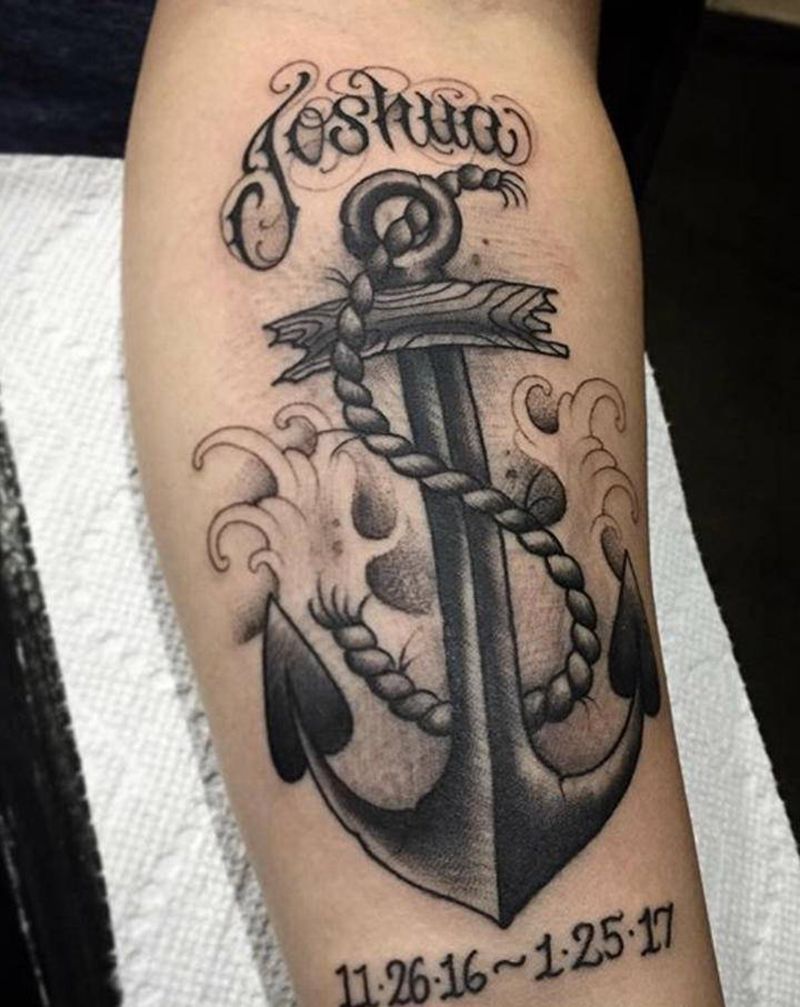old school锚纹身图片_手臂腿部Old School船锚纹身图案