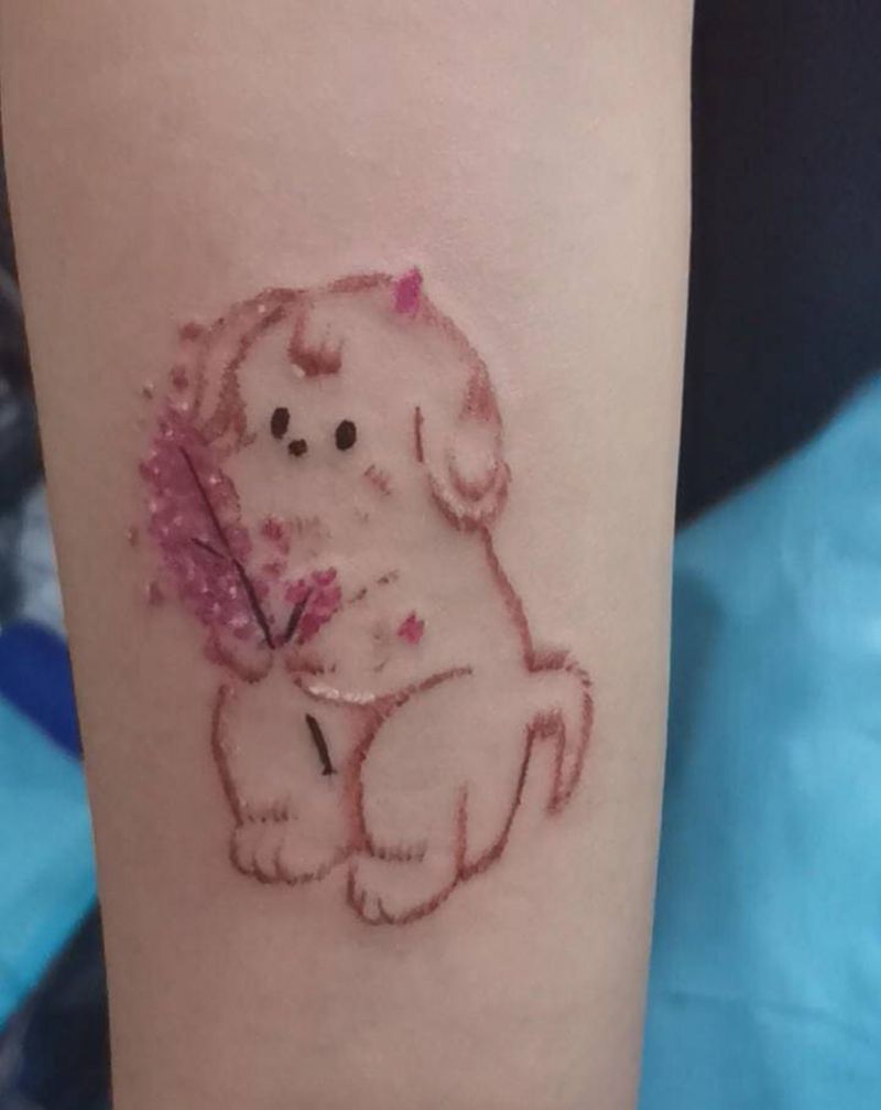 狗纹身图片_手臂欧美写实水彩纹身图案