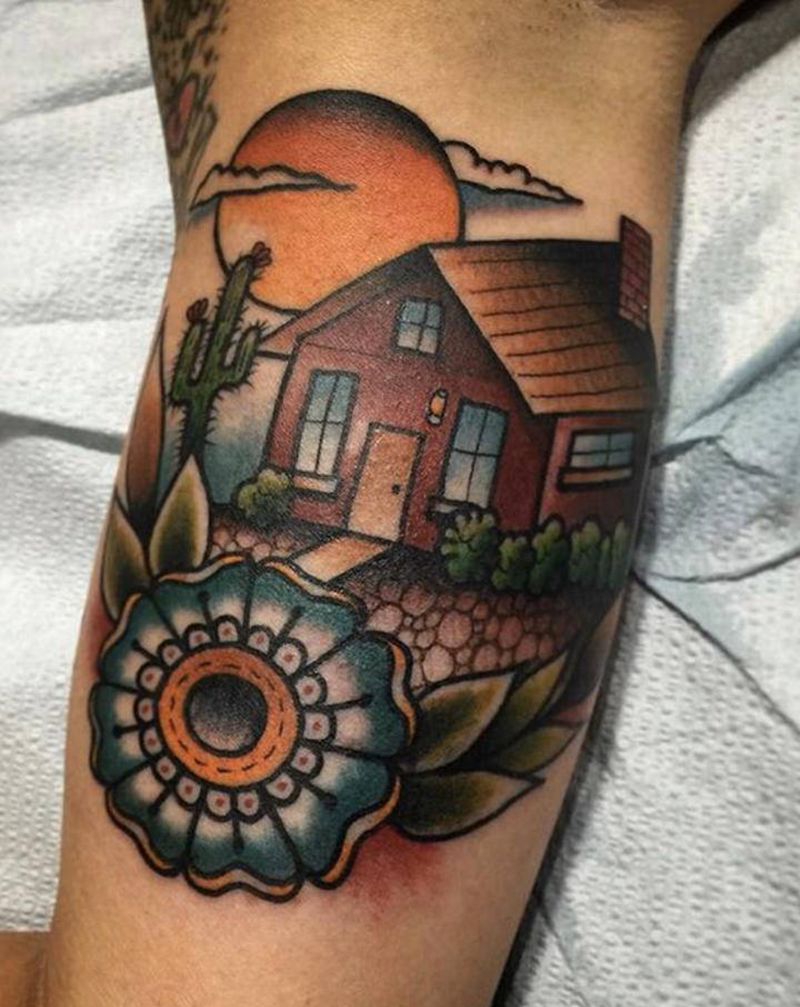 old school作品-房子纹身图片_手臂腿部Old School房子纹身图案