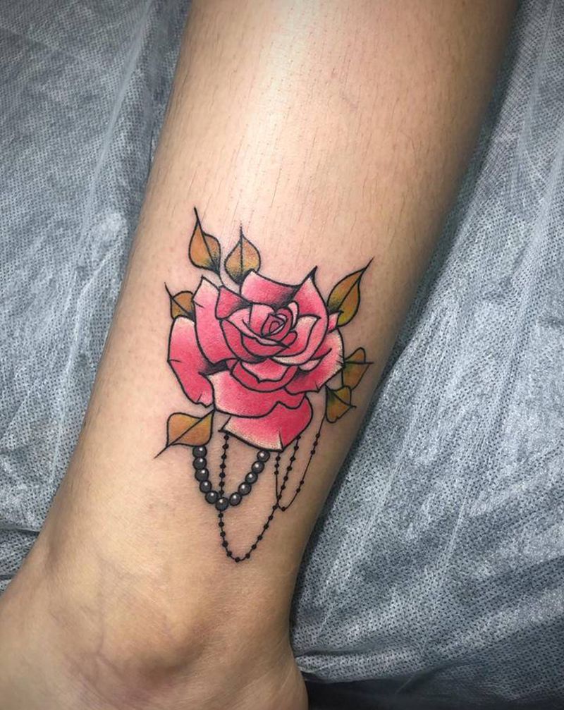 玫瑰纹身图片_腿部纹身图案