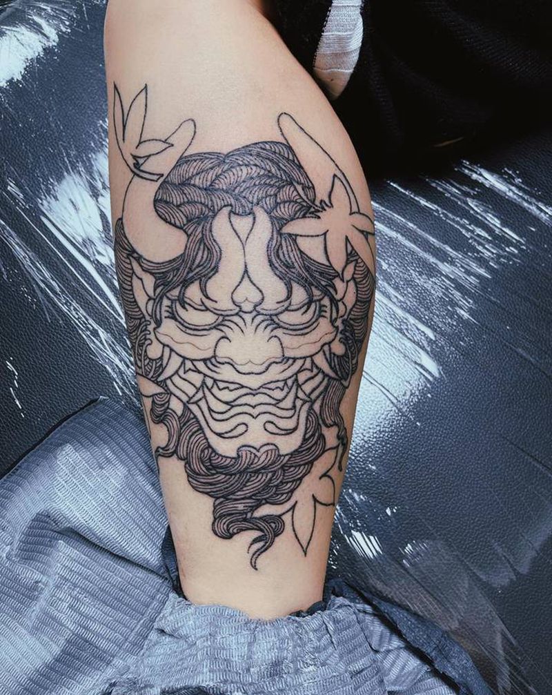 般若-未完成纹身图片_腿部纹身图案