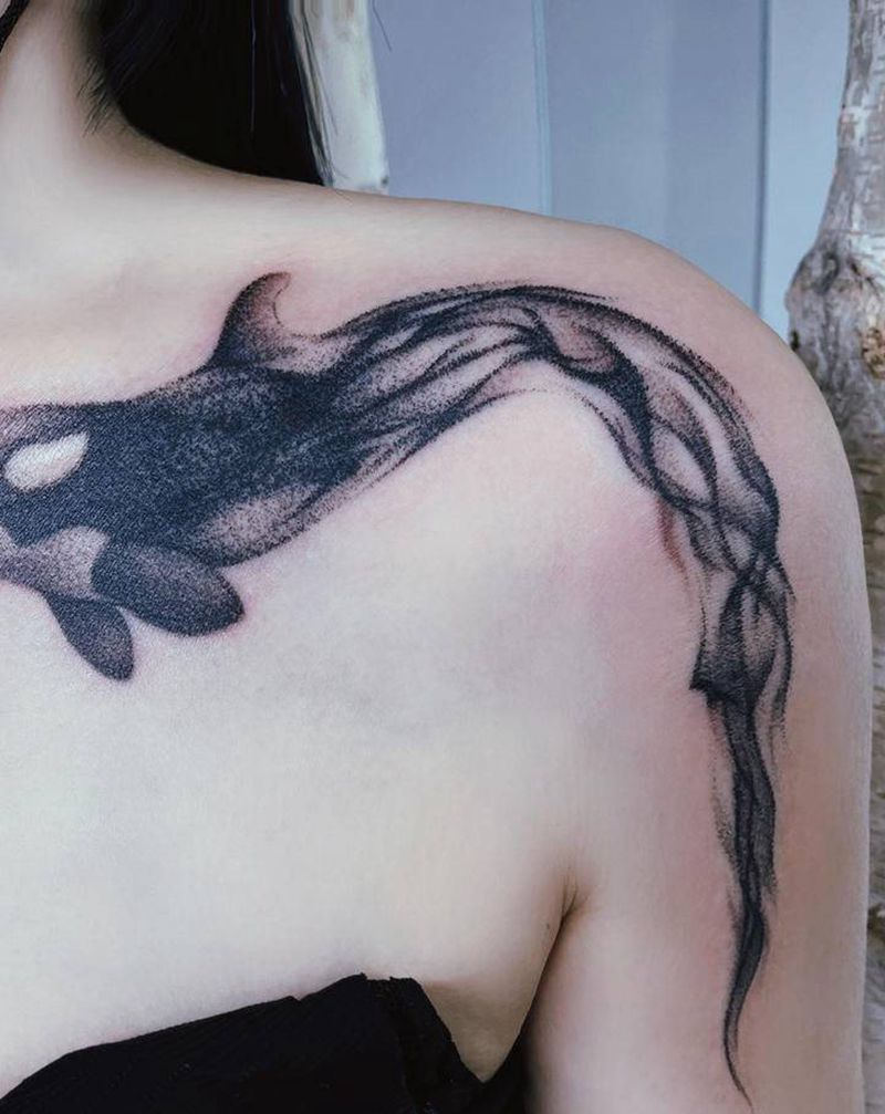 鲸鱼遮盖旧纹身纹身图片_肩部胸部纹身图案