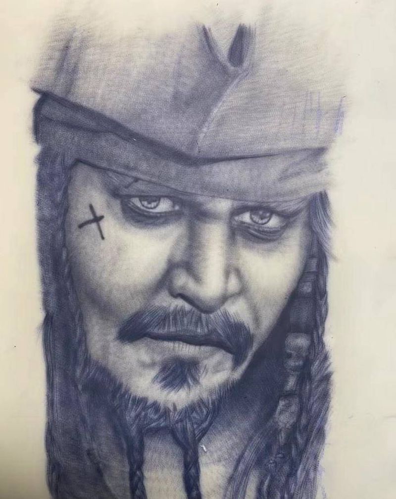 写实杰克船长纹身图片_练习皮纹身图案