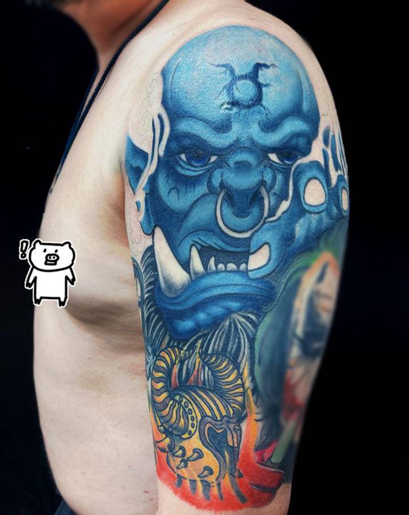 兽人未完成纹身图片_手臂New School纹身图案