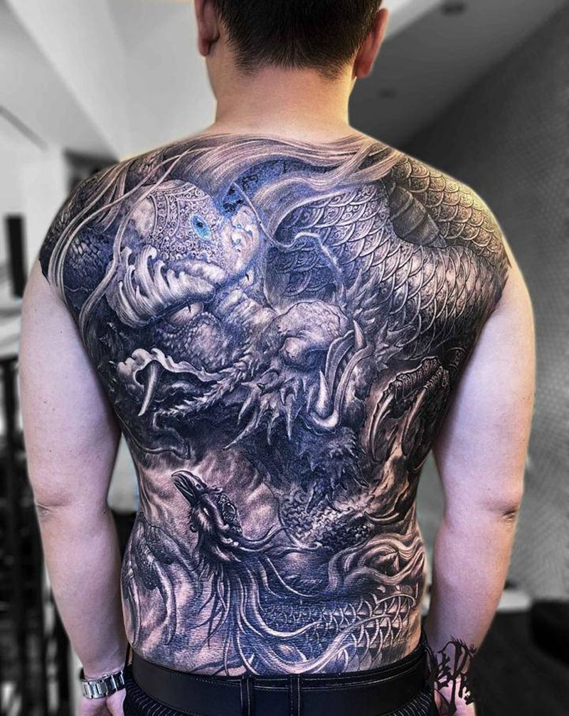 龙凤呈祥纹身图片_背部纹身图案