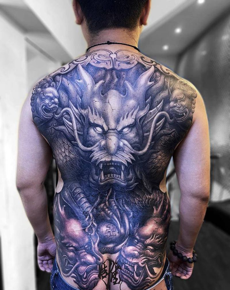 石雕纹身九五至尊纹身图片_背部纹身图案