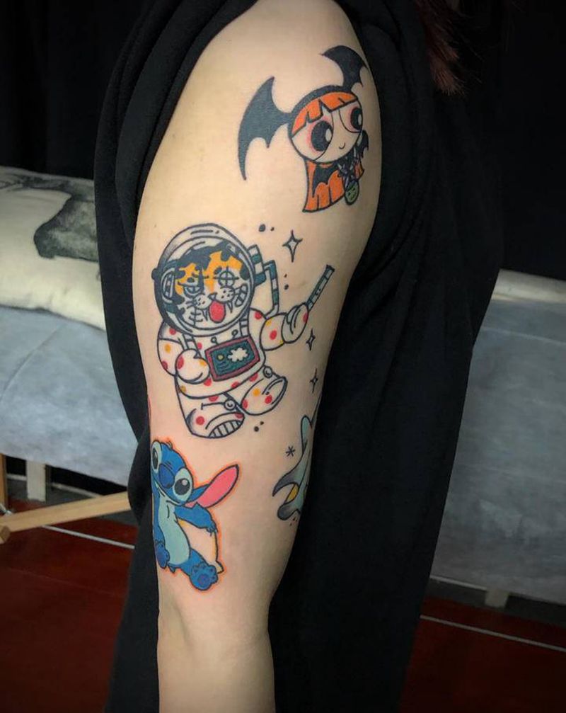 School拼接纹身图片_手臂Old School纹身图案