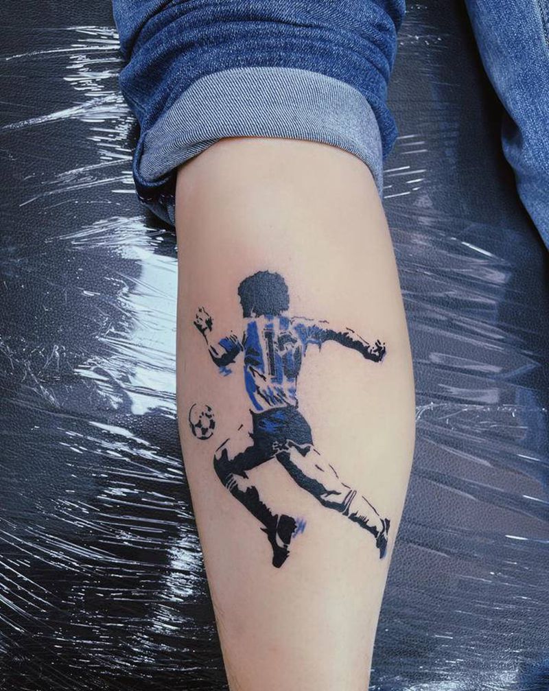 马拉多纳纹身图片_腿部纹身图案