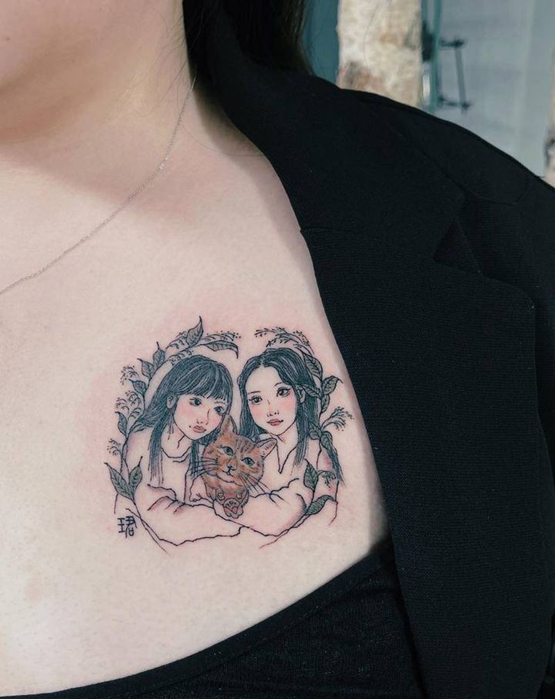 小清新人物纹身图片_胸部纹身图案