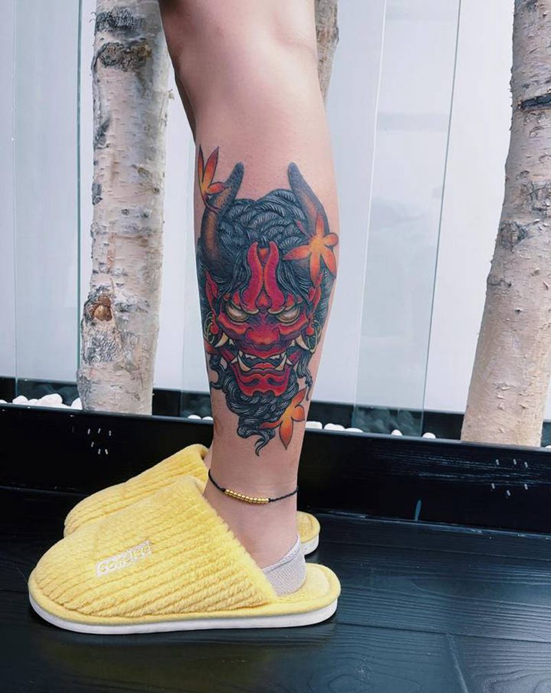 般若纹身图片_腿部New School纹身图案