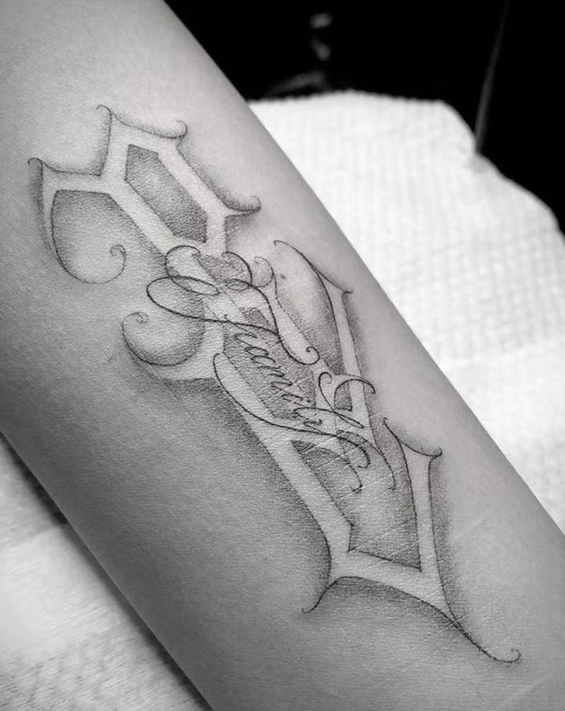 花体英文纹身图片_手臂纹身图案