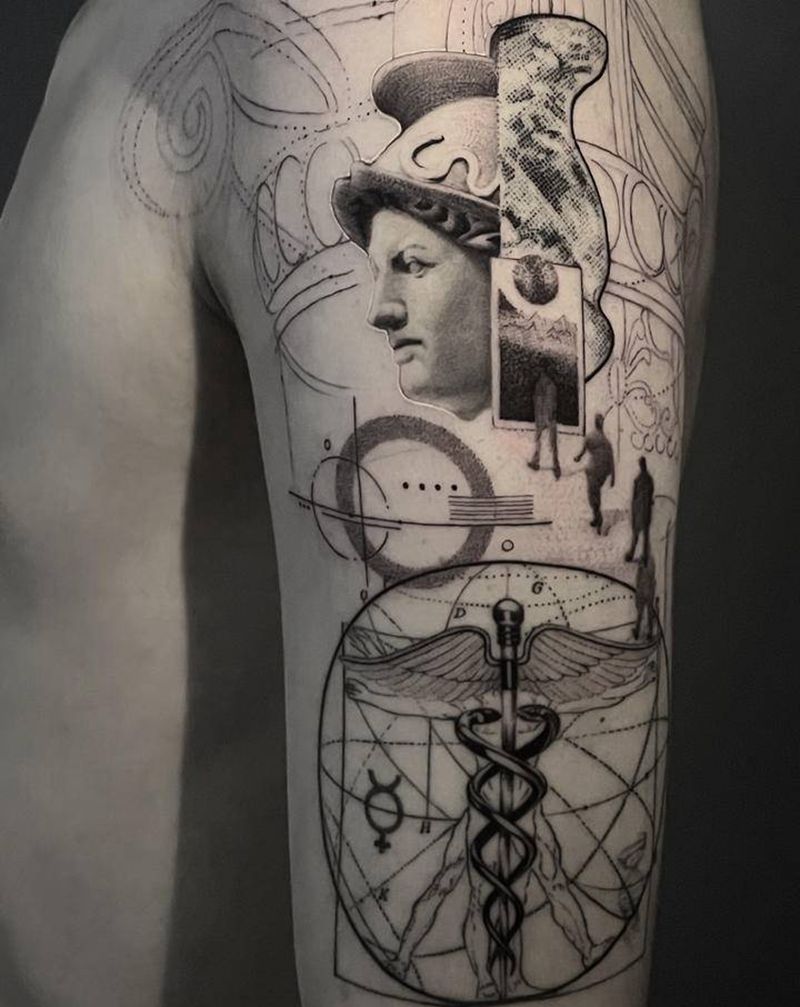 赫尔墨斯纹身图片_手臂欧美写实几何纹身图案