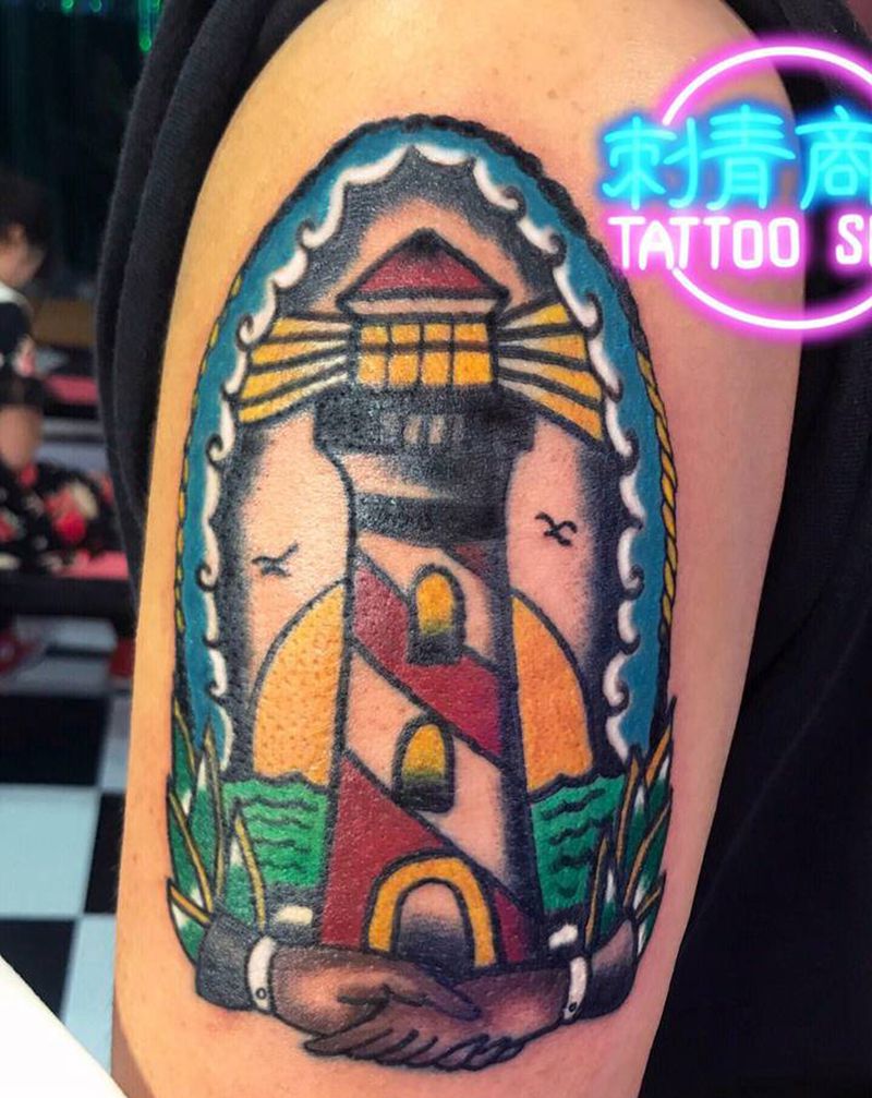 灯塔纹身图片_手臂Old School纹身图案