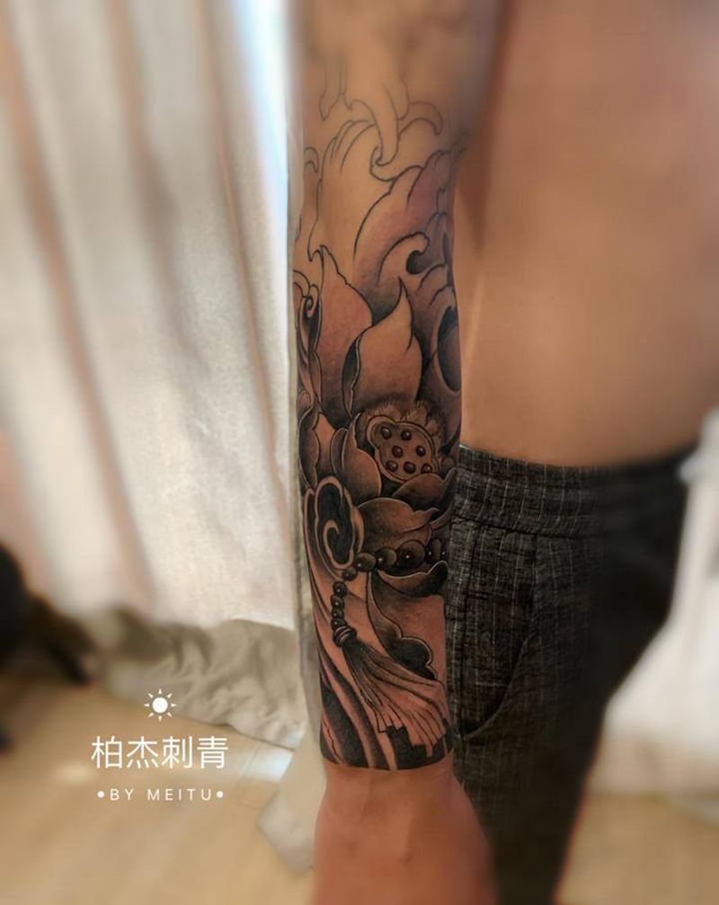 花臂未完成纹身图片_手臂新传统纹身图案