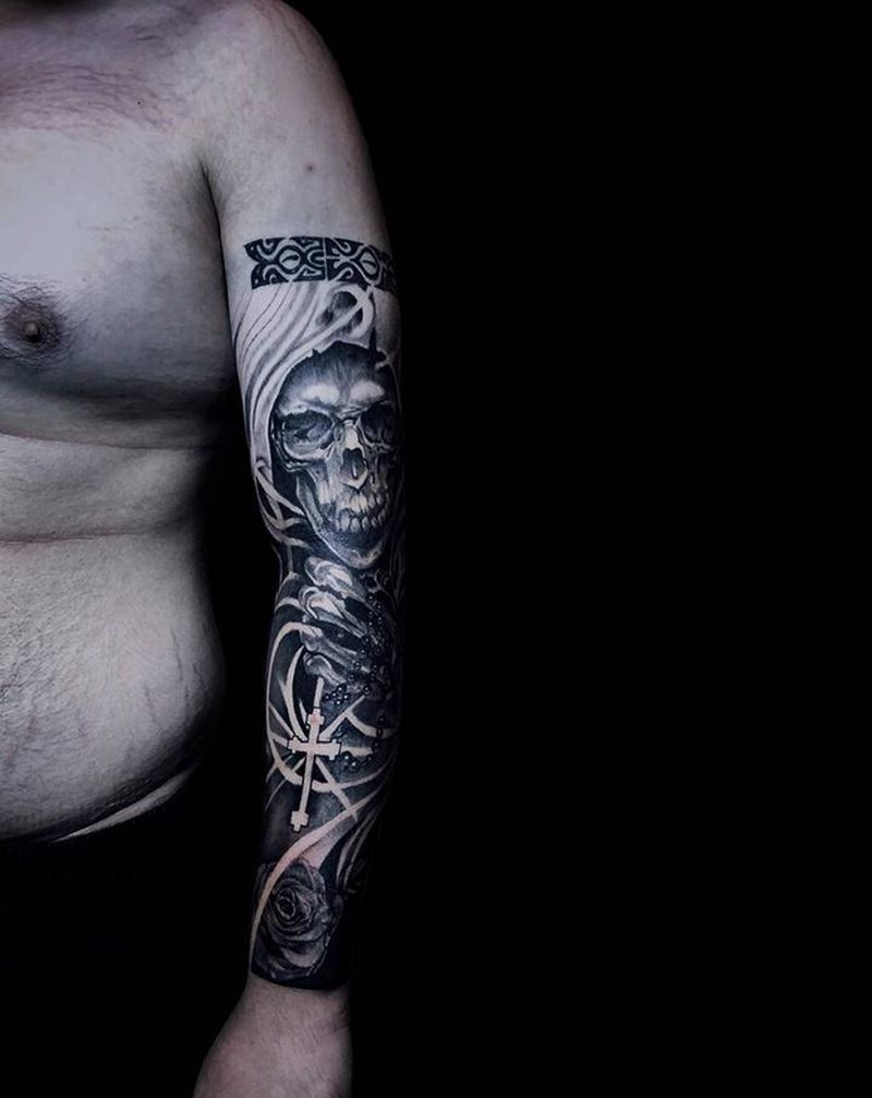 欧美花臂纹身图片_手臂欧美写实花臂纹身图案