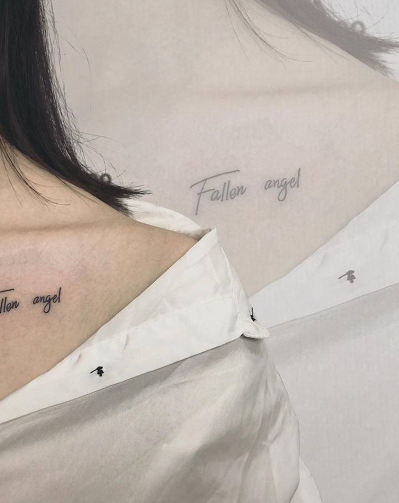 堕落天使纹身图片_胸部小清新纹身图案