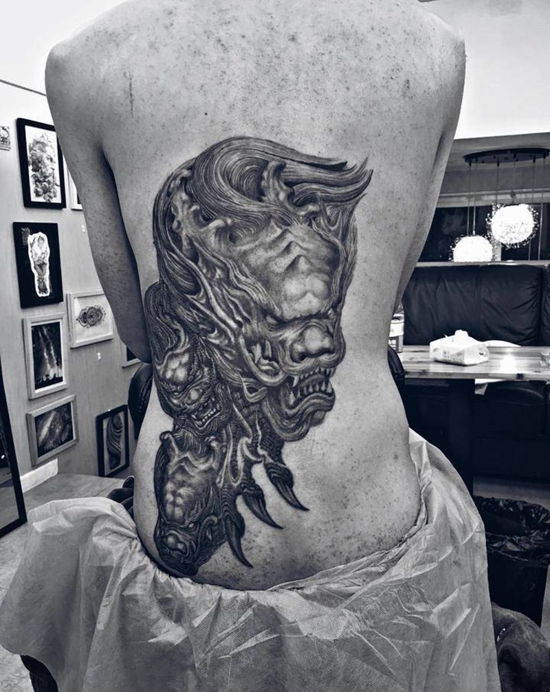 龙-未完纹身图片_背部纹身图案