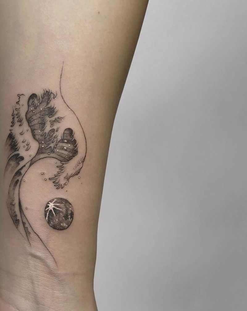 春江潮水连海平，海上明月共潮生纹身图片_手臂水墨小清新海浪纹身图案