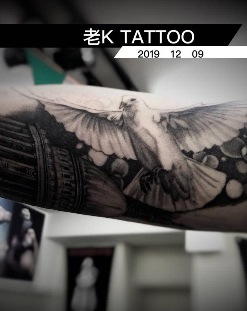 白鸽纹身图片_手臂欧美写实纹身图案