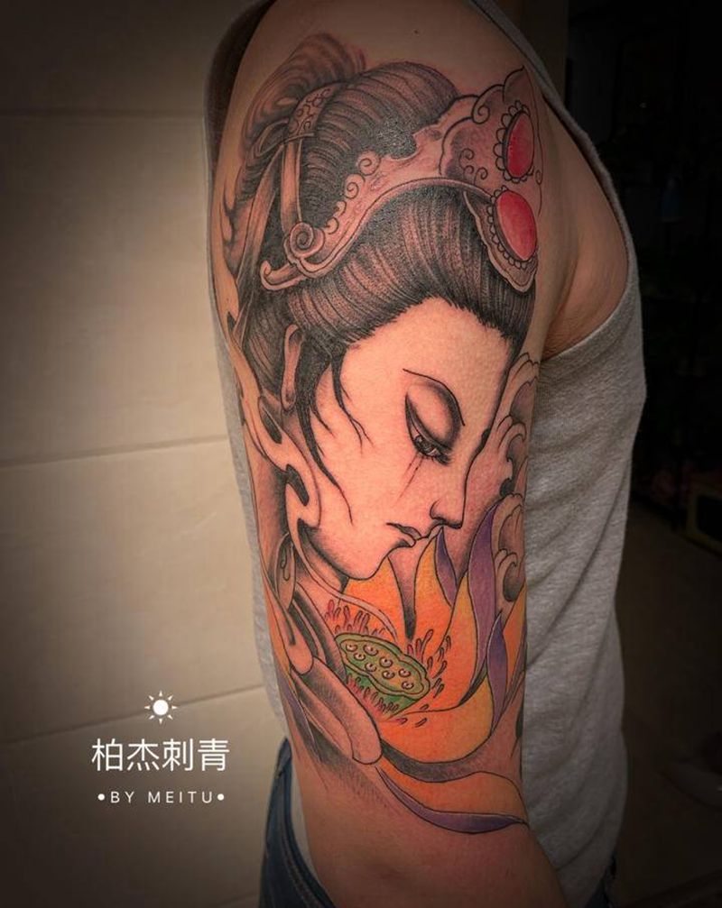 艺伎纹身图片_手臂新传统纹身图案