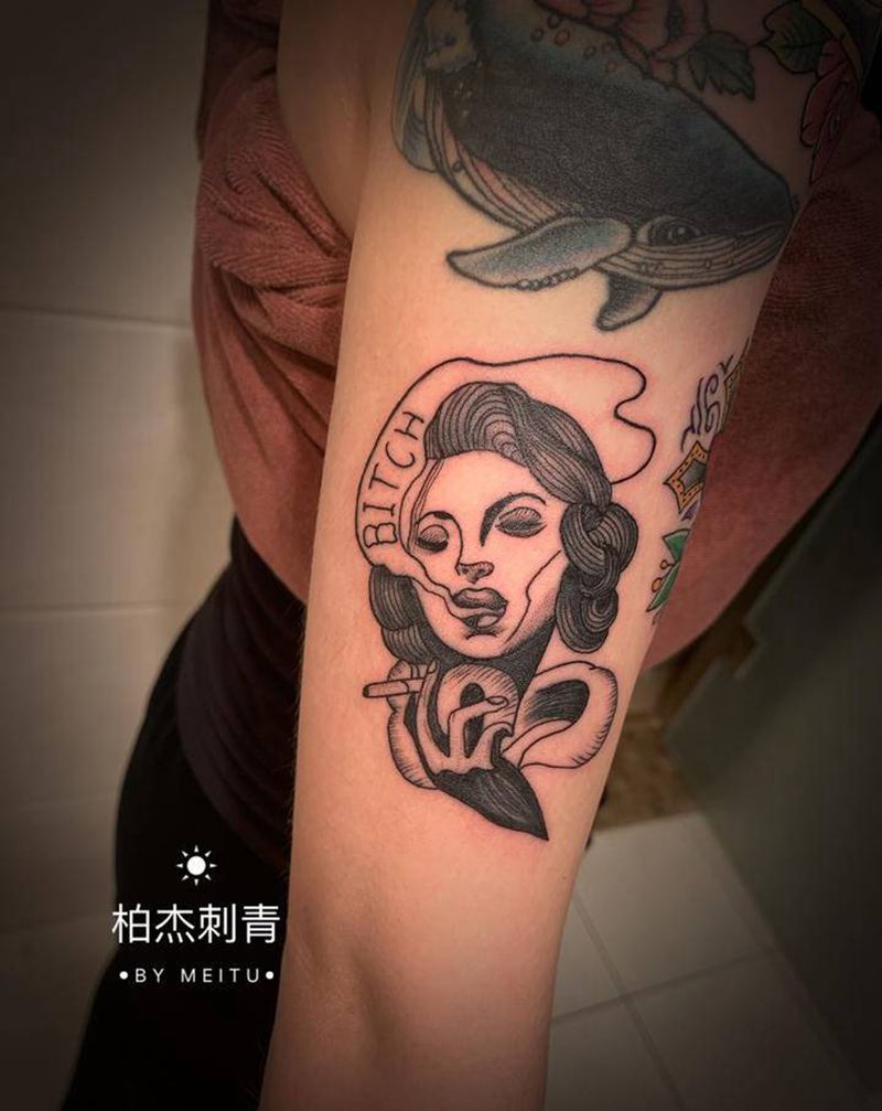 小图拼接纹身图片_手臂Old School纹身图案