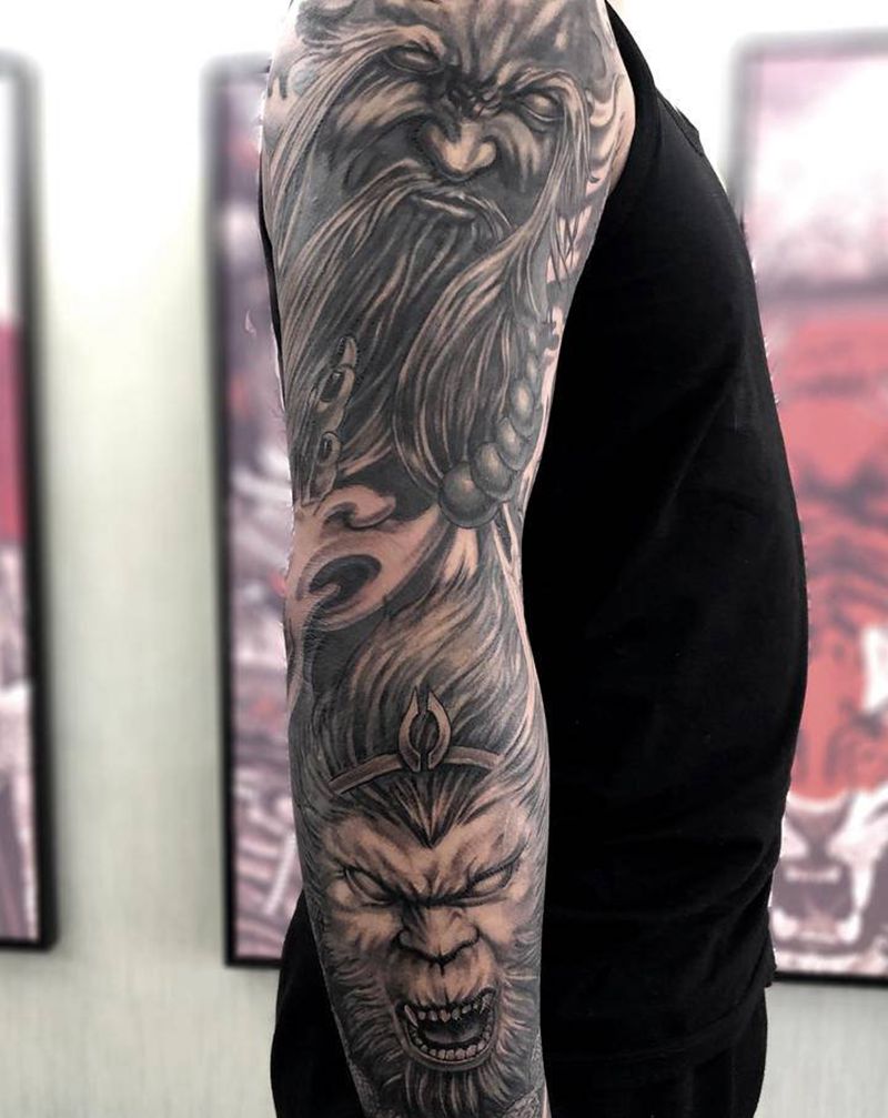 花臂修改遮盖纹身图片_手臂新传统欧美写实纹身图案