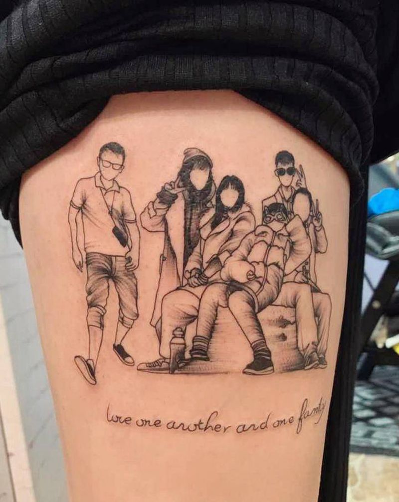 全家福纹身图片_腿部几何点刺纹身图案