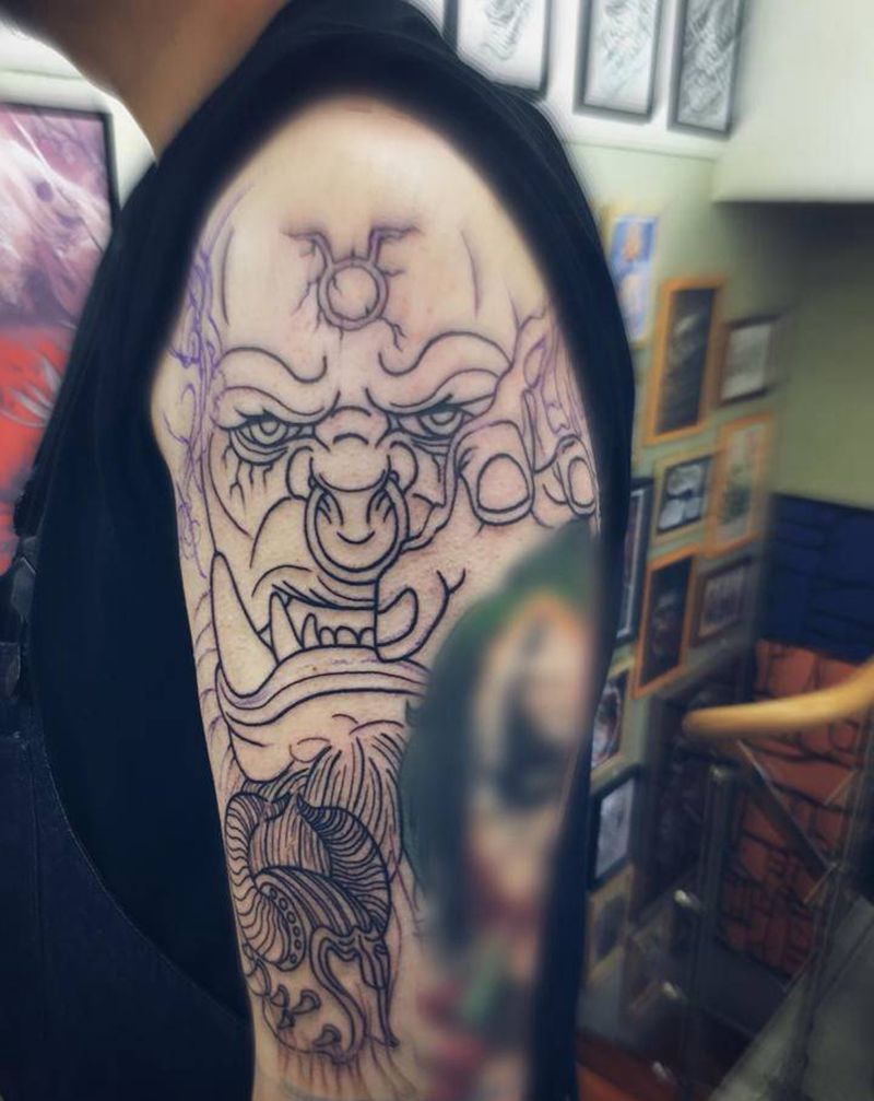 牛角盔和兽人纹身图片_手臂New School纹身图案