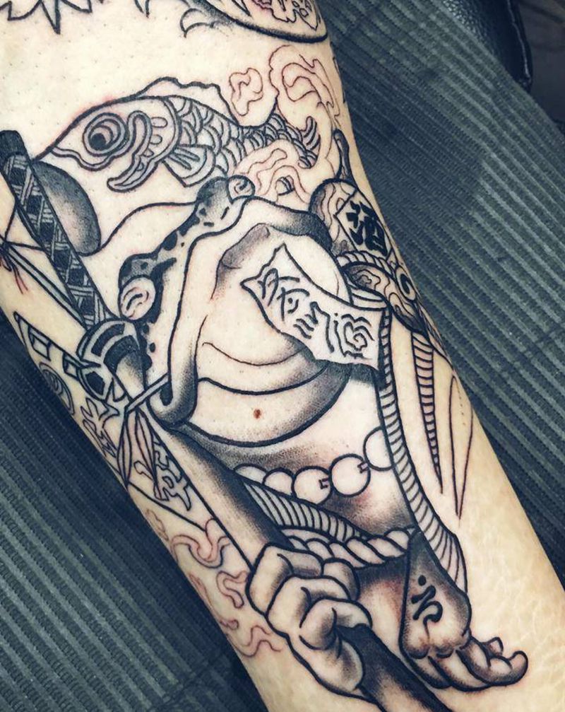 青蛙武士 未完纹身图片_腿部纹身图案