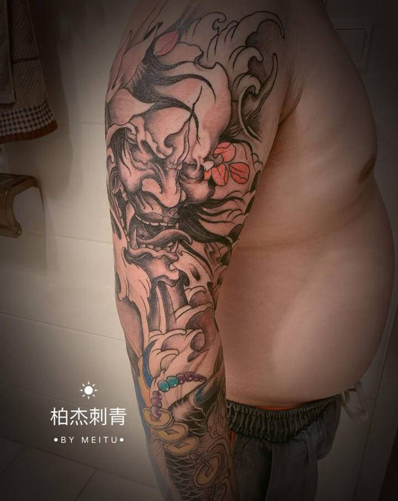 花臂纹身图片_手臂新传统纹身图案