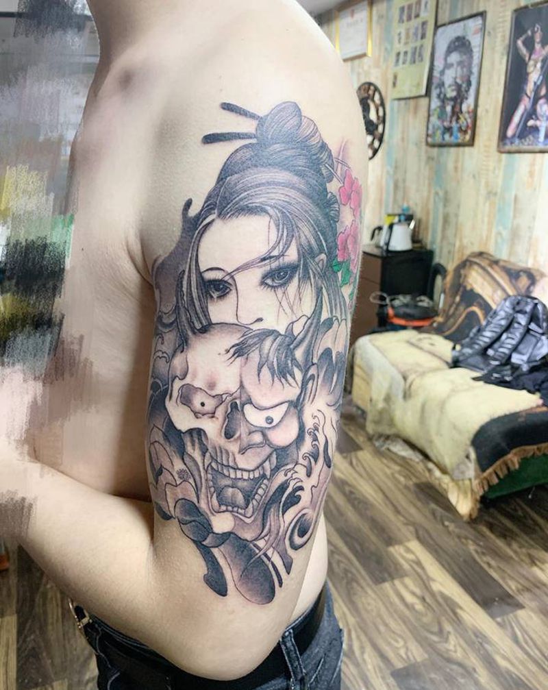 艺妓纹身图片_手臂新传统纹身图案