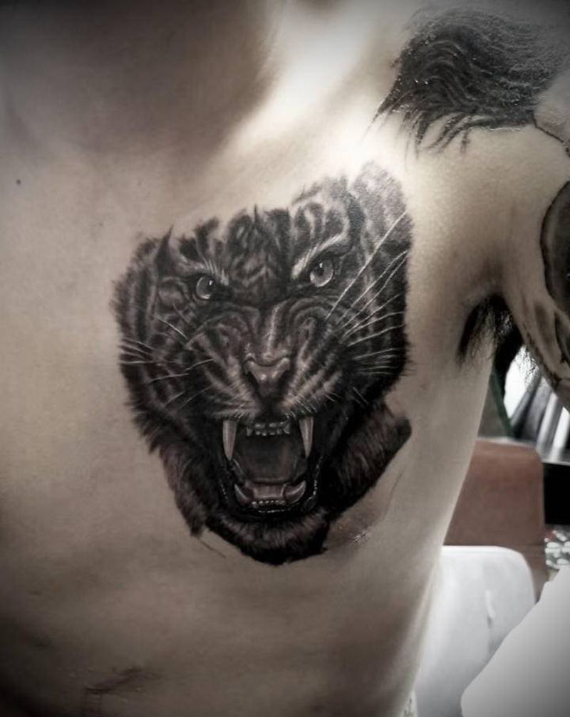 老虎纹身图片_欧美写实纹身图案