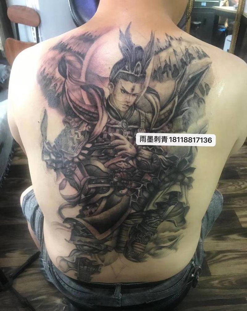 二郎神纹身图片_背部新传统纹身图案