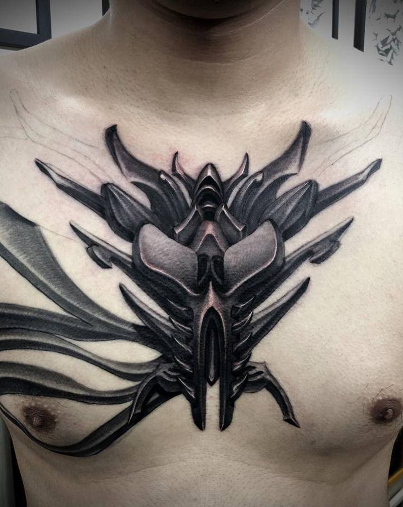 机械胸纹身图片_胸部欧美写实纹身图案