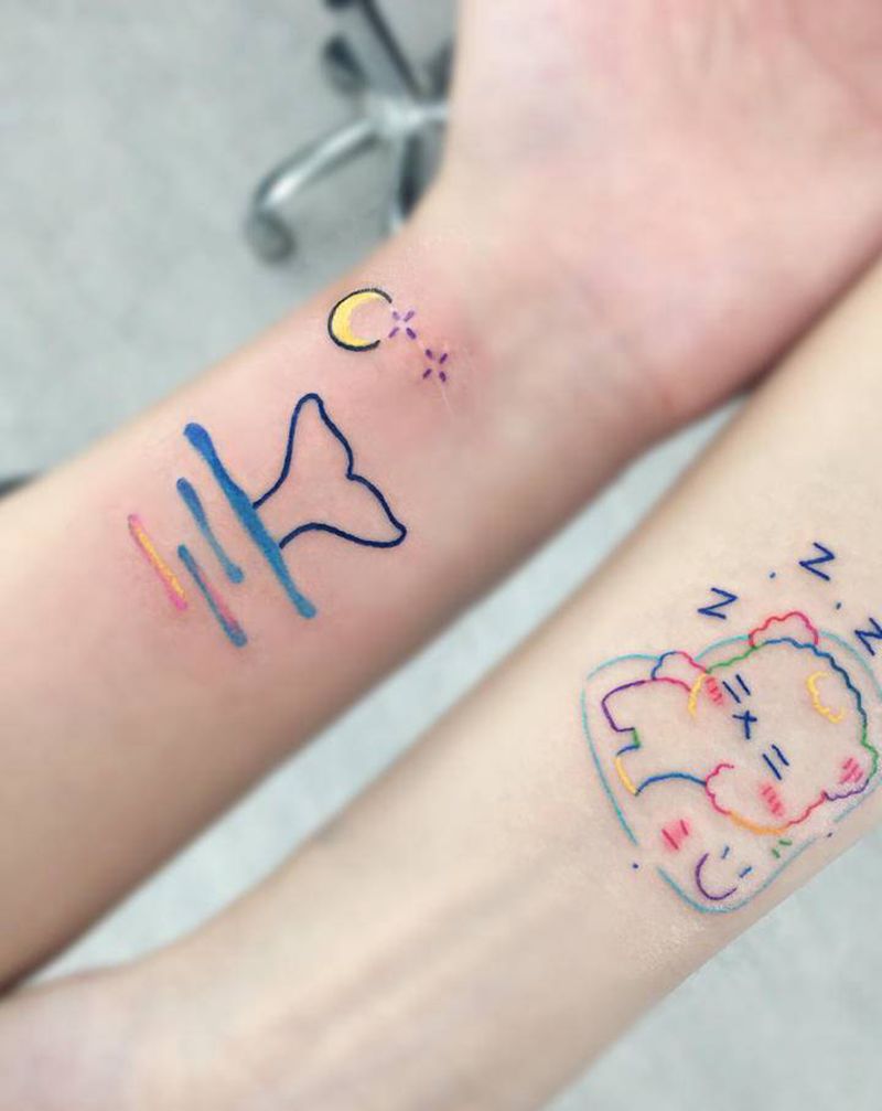 闺蜜小清新纹身图片_手臂水彩纹身图案