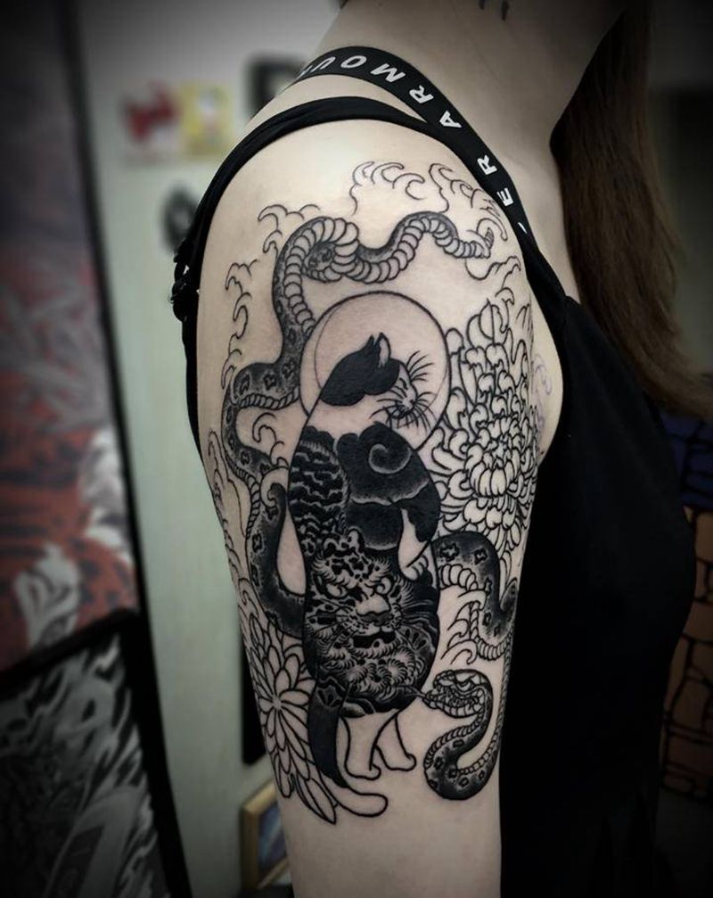 社会猫-未完纹身图片_手臂老传统Old School纹身图案